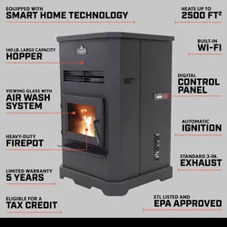 Master Forge 3000-sq ft Pellet stove with 140-lb Hopper
