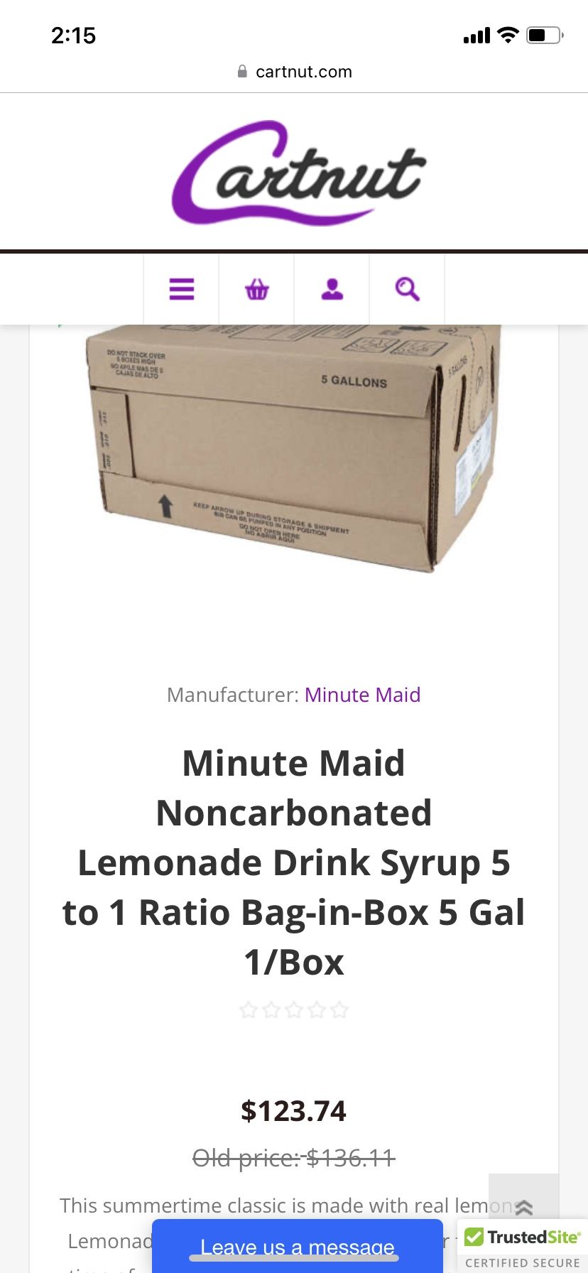 Minute Maid Lemonade 5 Gallon Bag In Box Fountain Syrup