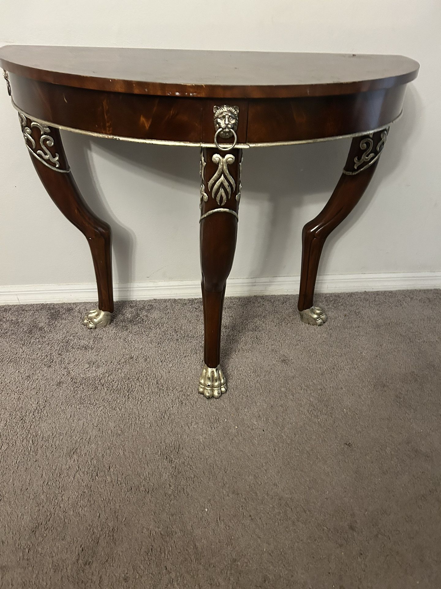 Beautiful Maitland Smith Half Round  Table  With Gold Claw Feet