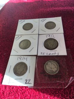 6 coins quarter dollar silver barber