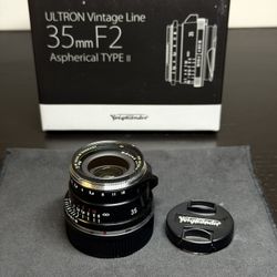 Voigtlander Ultron Vintage Line 35mm f/2 Aspherical Type II VM Lens (Black) – Like New, Full Set + B+W Filter + Hood