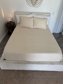 Queen Bouclé Bed Frame + Foundation