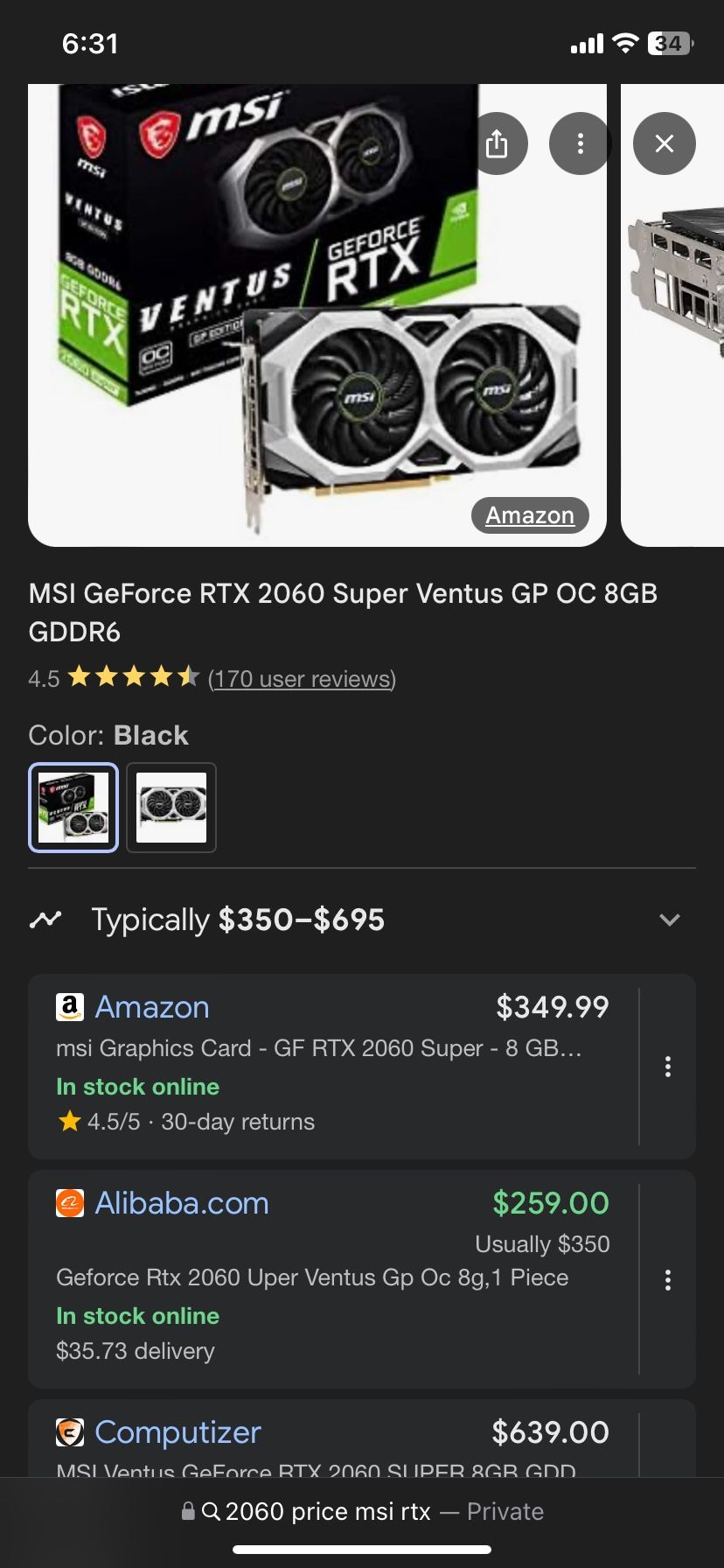 RTX 2060 Msi Ventus 2x Graphics Card