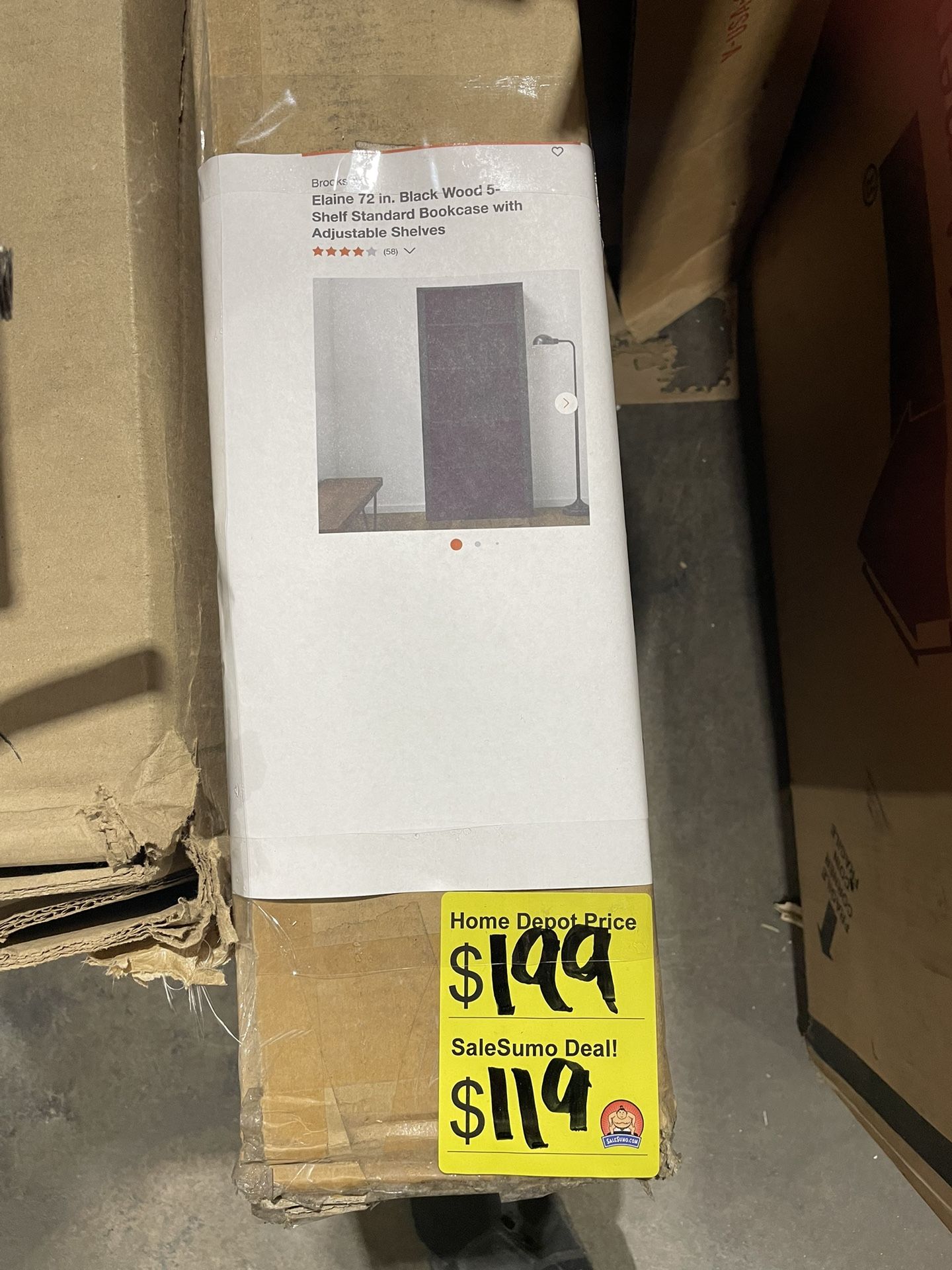 SaleSumo Brooks Elaine 72 in. Black Wood 5 Shelf Standard Bookcase with Adjustable Shelves