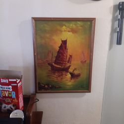 VINTAGE PAINTING OF SHIPS AT SEA