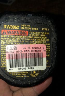 DEWALT DW9062 RECHARGEABLE BATTERY