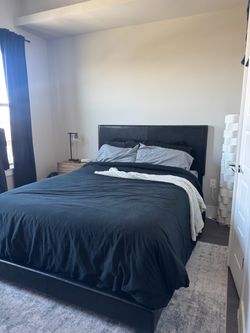 Queen size bed frame + queen size bed + box spring