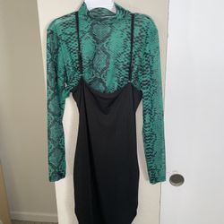 Sheer Green Top With Black Dress