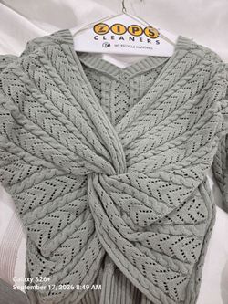 Sage Green Cable Knit Twist Front Sweater