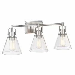 25.4 In. 3-Light Vanity Light With Brushed Nickel Finish And Clear Glass Shade