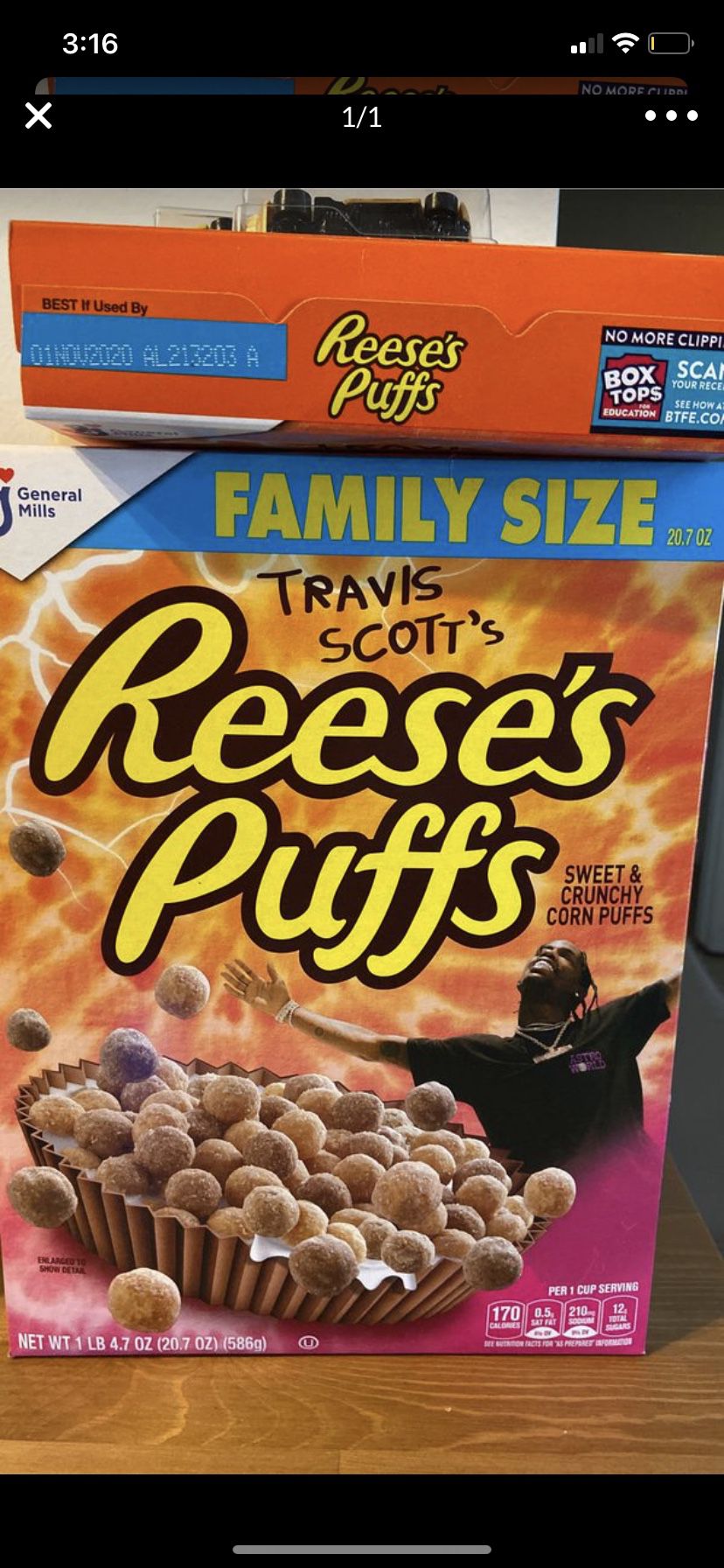 Travis Scott Reese’s puffs cereal limited edition box