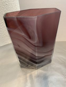 Vintage Mikasa  hand crafted purple gray swirl glass geometric 6 sided 10” vase decorative  Gorgeous Handcrafted vase  by Mikasa purple gray swirled g