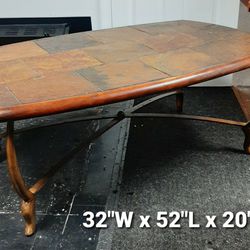 Cast Iron Slate Top Coffee Table / Stone Top Livingroom Table / Quality Furniture