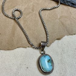 925 Sterling Silver Turquoise Pendant with 925 Sterling Silver Box Chain Necklace