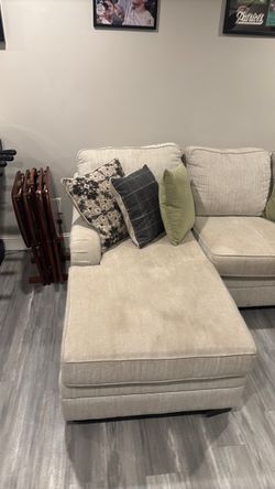 Cream Fabric Sectional Sofa with Ottoman
