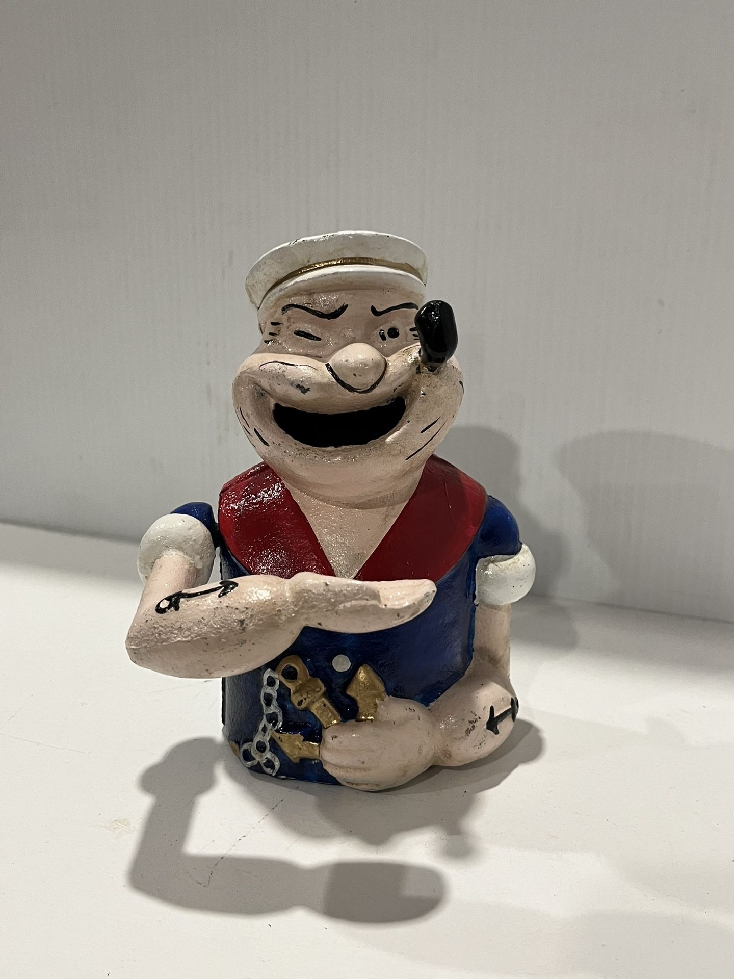 Popeye Cast Iron Mechanical Coin Bank With Painted Antique Finish (6" x 5")