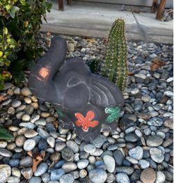 Black Ceramic Elephant Planter with Floral Design
