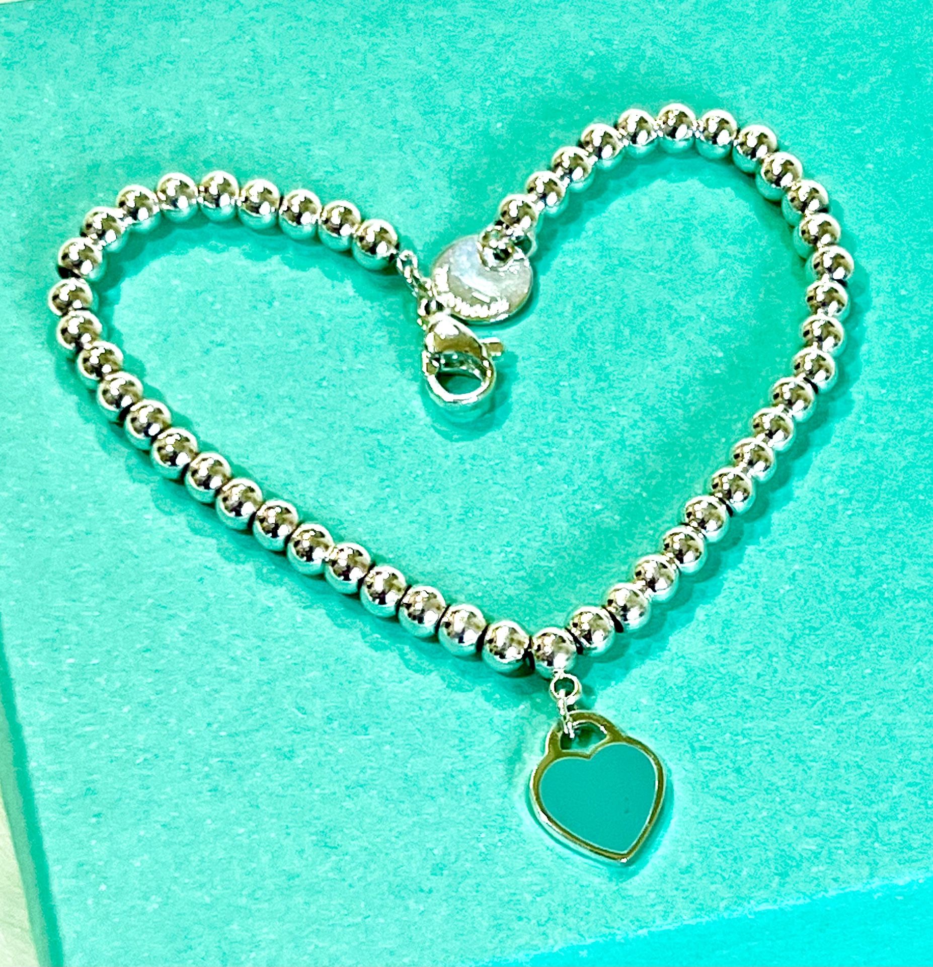 SALE! Fashion Green Mini Heart Charm Beaded Bracelet High Quality Sterling Silver 7inch (17cm)