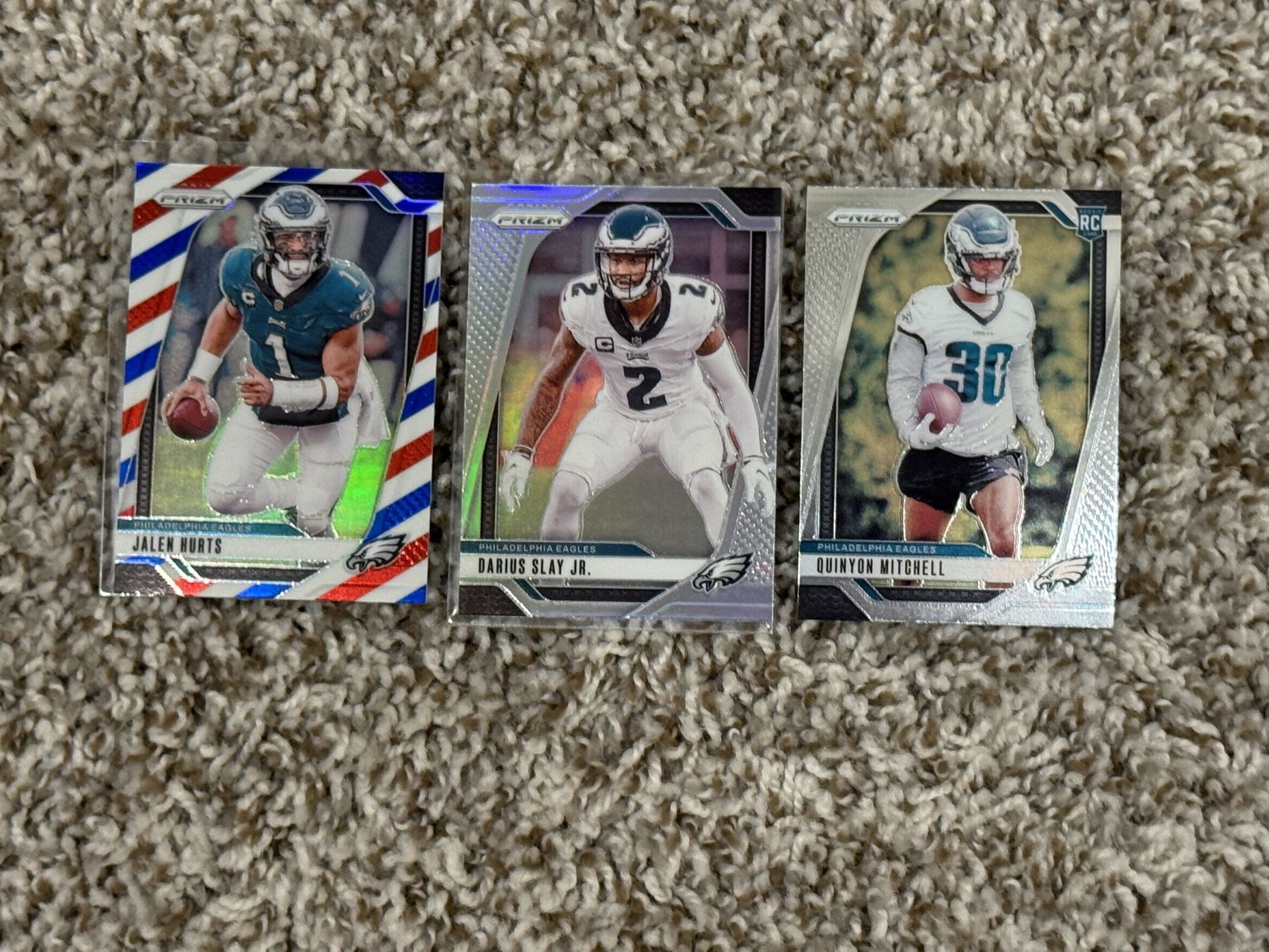 Philadelphia Eagles 2024 Panini Prizm 3 Card Lot - Hurts, Slay & Mitchell Rc