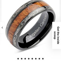 Tungsten Carbine And Koa Wood Wedding Band 