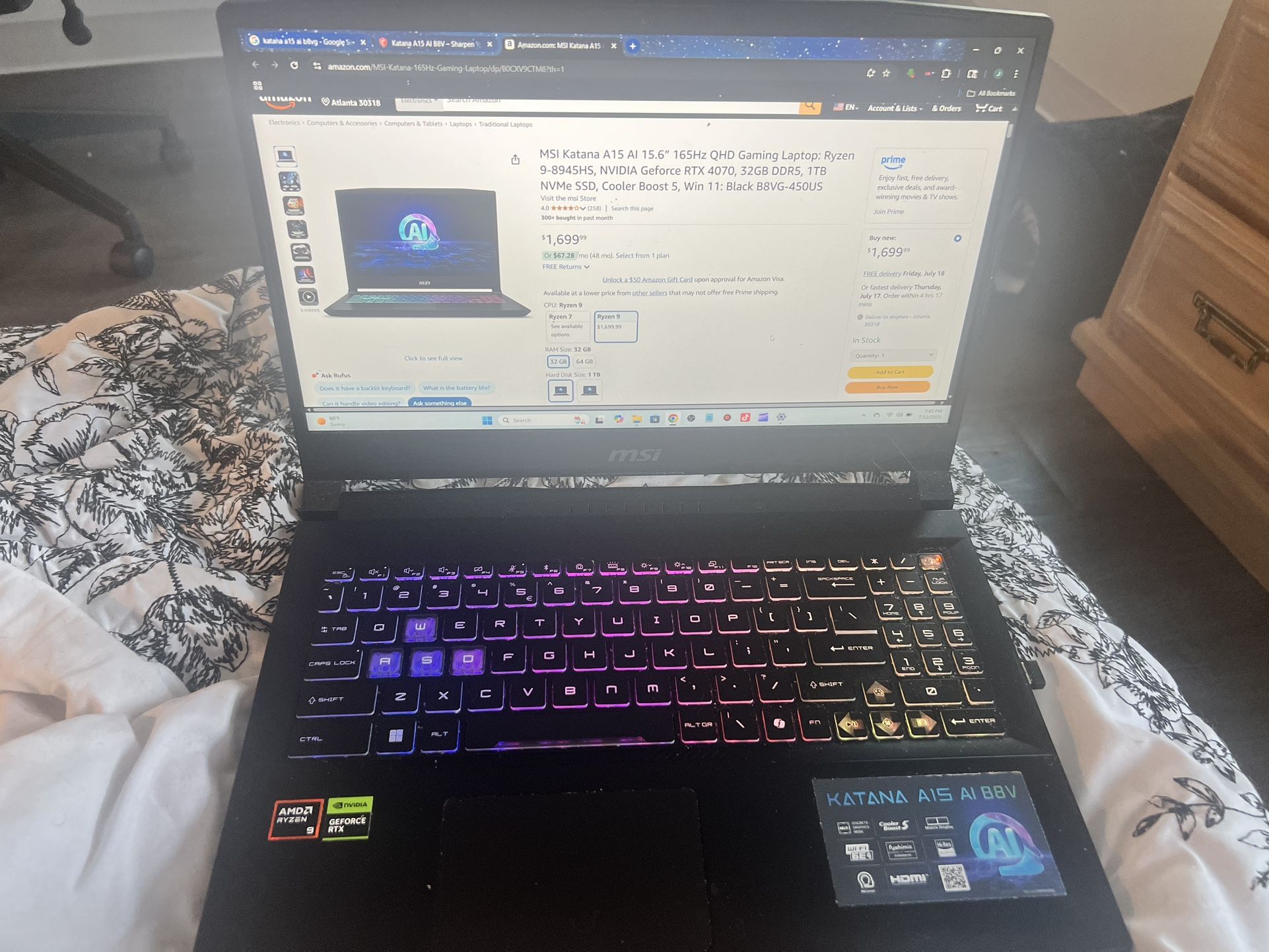 MSI Katana A15 15.6” High-End Gaming Laptop