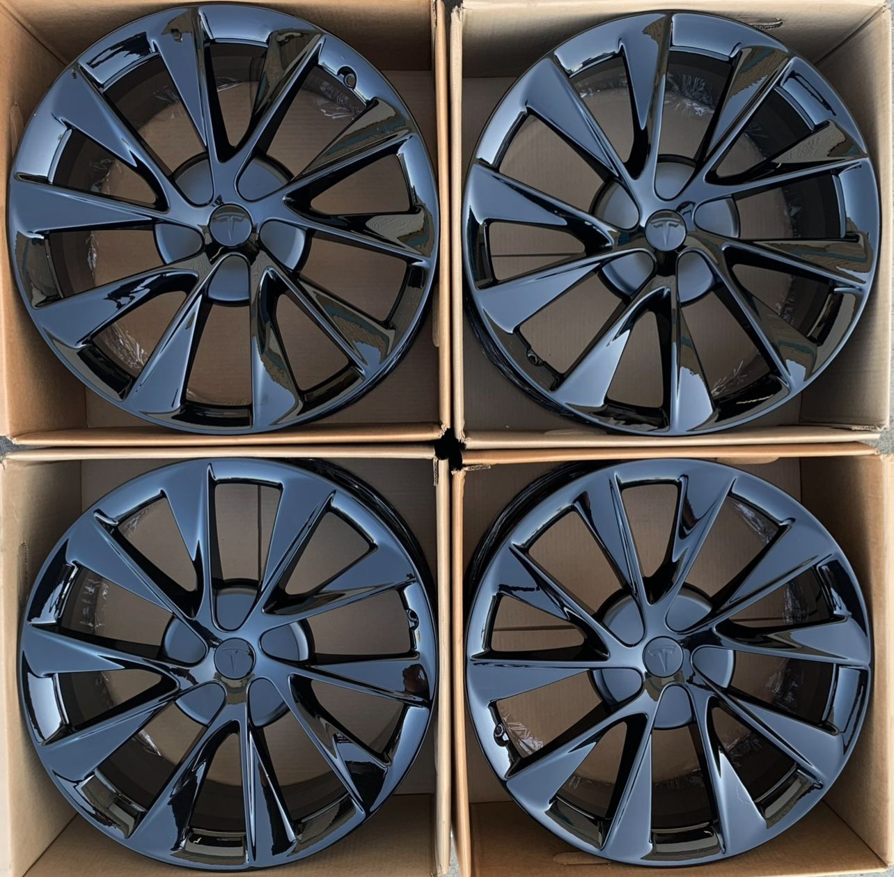 21” Tesla Model S Twin Turbine Gloss Black Wheels Rims OEM