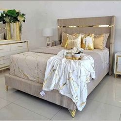 Bedroom Set 4 Pcs New White And Gold 