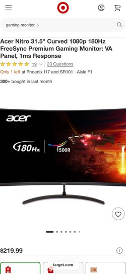 Acer Nitro 31.5" Curved 1080p 180Hz FreeSync Premium Gaming Monitor: VA Panel, 1ms Response