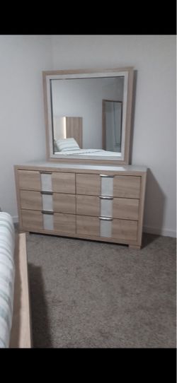 Modern Dresser + Mirror– Ready For Pickup