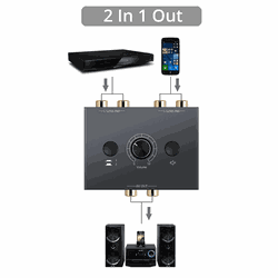 Bi-Directional RCA Audio Switcher Splitter 1 In 2 Out 2 In 1 Out, Mute

Button, Plug and Play for Desktop Office Use
