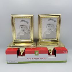 Gold Tone Picture Frames Stocking Holder Christmas 3" X 4" Photo Lot Of 2 Target