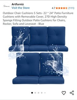 Outdoor Patio Chair Cushions 5 pack set  Navy  Blue