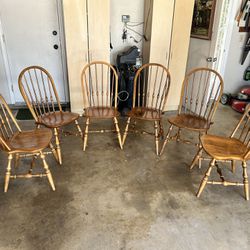 six Ethan Allen Circa 1776 Solid Maple Bowback Windsor Dining Chairs (18-6211)