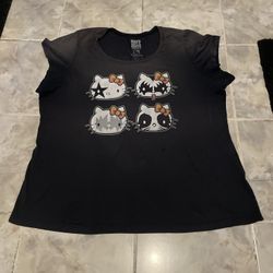 Kiss X Hello Kitty Shirt Women’s SZ 5 Black Scoop Neck Short Sleeve Graphic