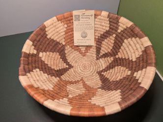 Vintage Hand-Woven Botswana Basket 11” — Signed
