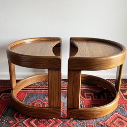 Vintage Tables Oak Half Moon End Tables by Howards