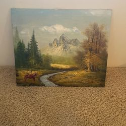 Vintage Mountain & Horse Oil Painting Signed! 