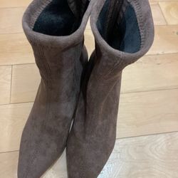 Brown Suede Fabric Boots
