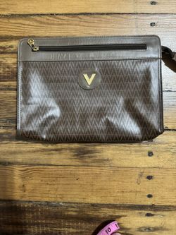 Valentino Monogram Clutch Bag Brown Leather 