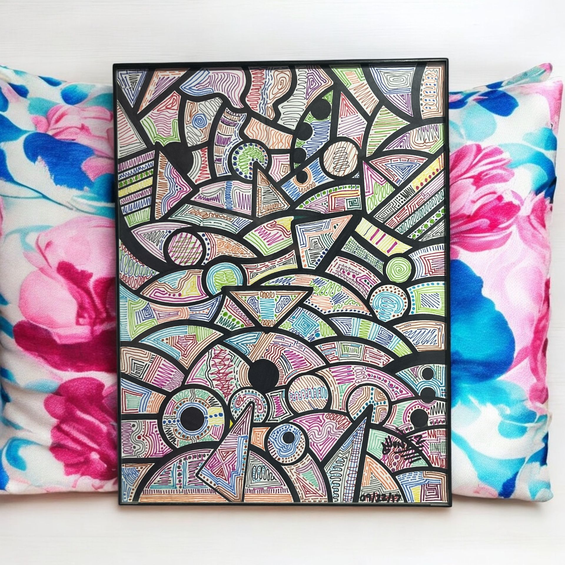 Abstract Drawing On Paper With Frame