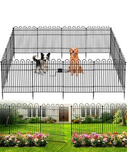 Garden Fence Animal Barrier with Gate, 10 Panels No Dig Dog Fence Outdoor 32 in (H) x23.6ft (L) Rustproof Metal Outdoor for Yard, Patio