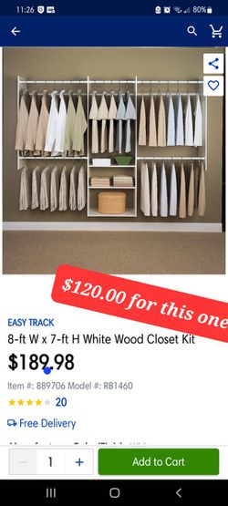Easy Track 2.1-ft to 2.1-ft W x 7-ft H White Solid Shelving Wood Closet  System in the Wood Closet Kits department at