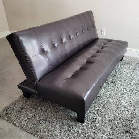 Convertible Faux Leather Futon Sofa Bed with Storage