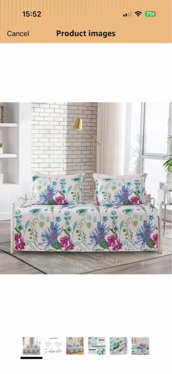 Jarson 3 Pcs Floral Daybed Cover Set Twin Size Purple Green White Flower Sofa Cover Bedding Sets Double Side Bed Set for All Season Botanical Pattern 
