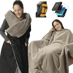 ZonLi Portable Electric Heated Blanket, 2-in-1 Design, Portable Wireless Battery-Operated Heated Blanket Shawl, Rechargeable Power Bank for Home, Offi