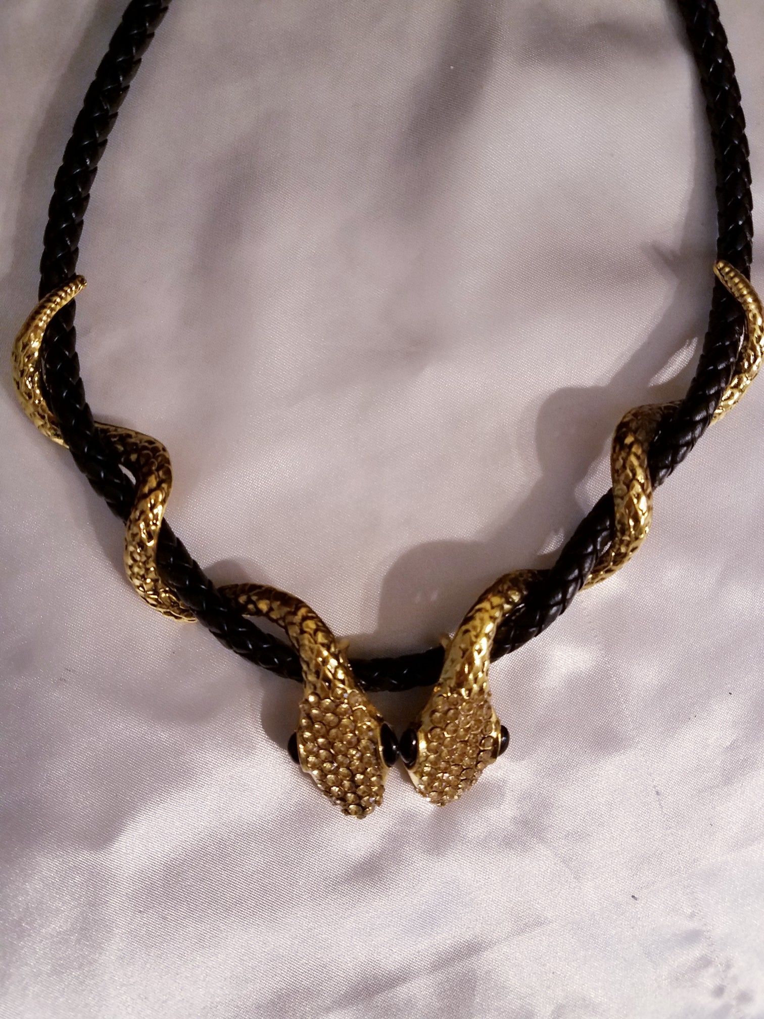 Sparkling Crystal and leather adjustable snake necklace