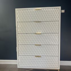 Beautiful White Honeycomb Tall Dresser Chest