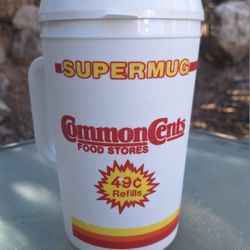 🔥 Awesome Rare Vintage White/Orange/Red Comomon Cents Super-Mug! By Alladin