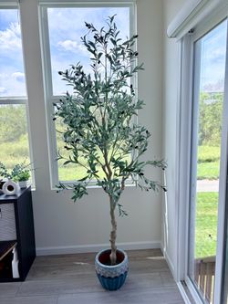 7 ft tall Large Faux Olive Tree in Decorative Pot