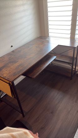L-Shaped Wood and Metal Desk